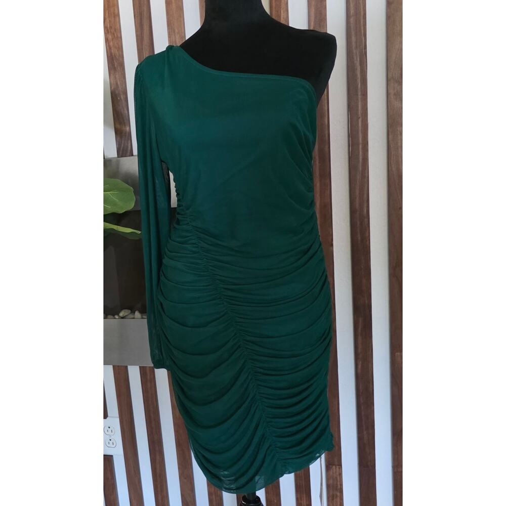 DESIGN Dress Womens M Emerald Green One Shoulder Ruched Bodycon Party‎ Cocktail
